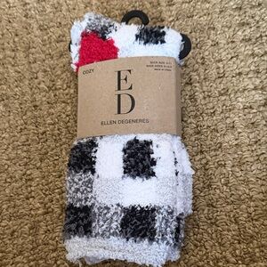 Ellen Degeneres Cozy Black White and Red Plush Socks